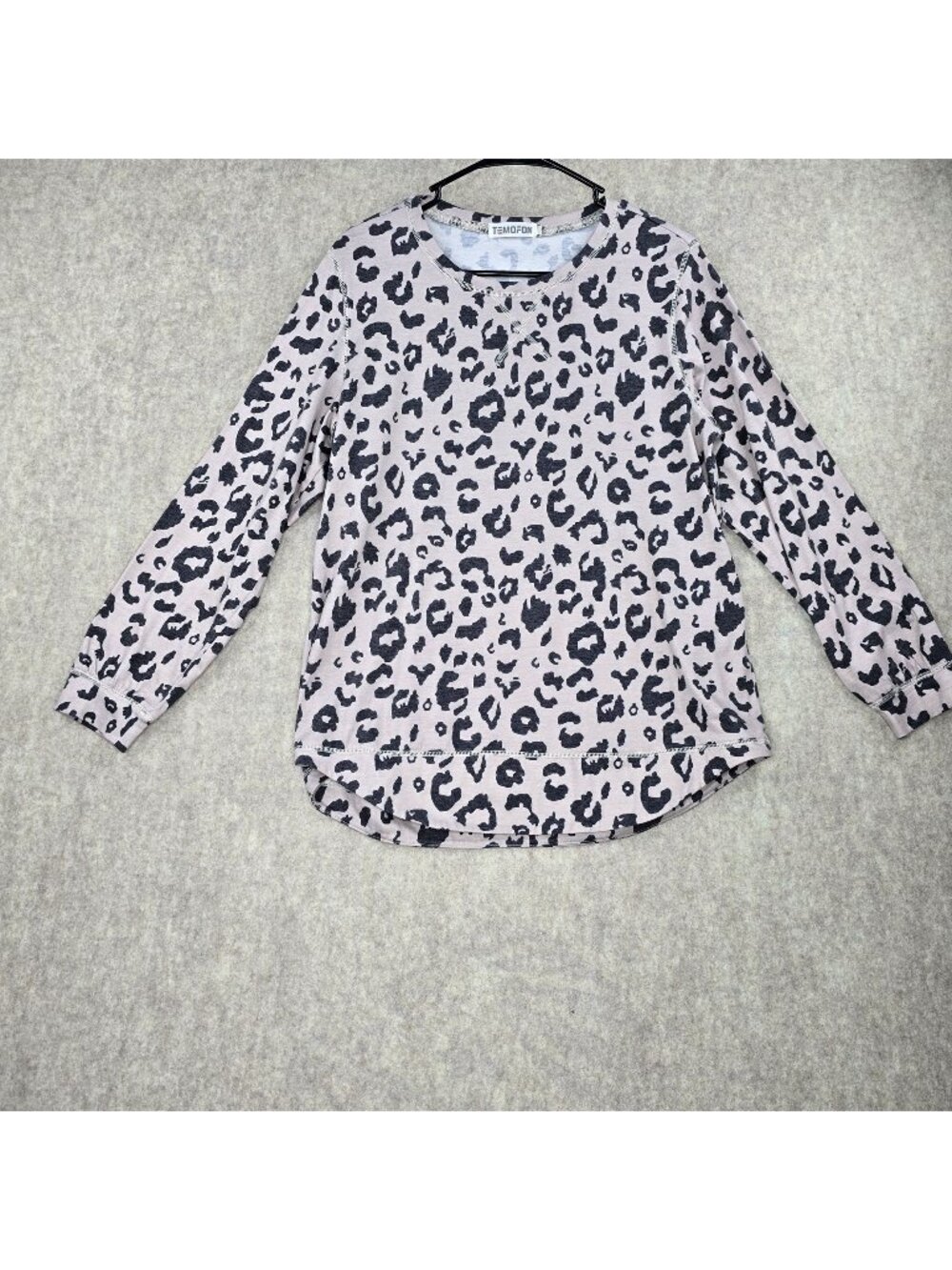 Temofon Womens Leopard Print Long-Sleeve Top Beige Black Soft Stretchy Casual